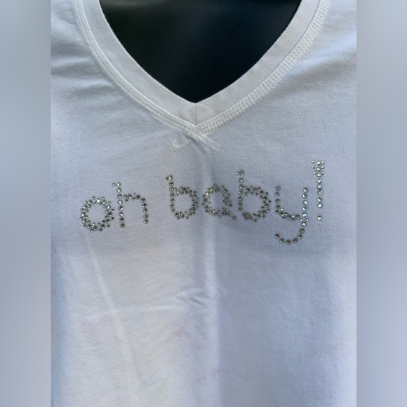 Maternity “Oh Baby” by Motherhood Top by Sz S Bedazzled White - Picture 3 of 6